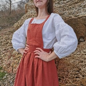 For home atelier handmade cottage core orange fall pinafore dress - small/xsmall